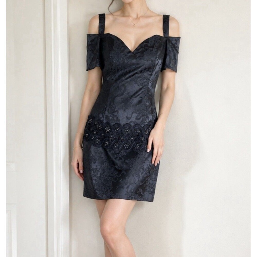 Vintage 90s Scott McClintock Black Dress Size 14 Goth Cocktail Embellished